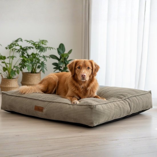 By Cee Cee Orthopedisch Hondenkussen - Orthopedische Hondenmand - Hondenkussen XXL - Foam Flakes Vulling - Ribstof Mokka Taupe - 120x80x18cm - Arlo