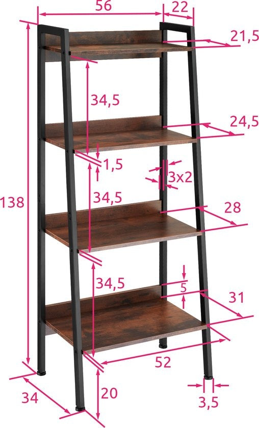 tectake - Wandrek ladderrek boekenrek - Chatham industrieel donkerbruin - 404702