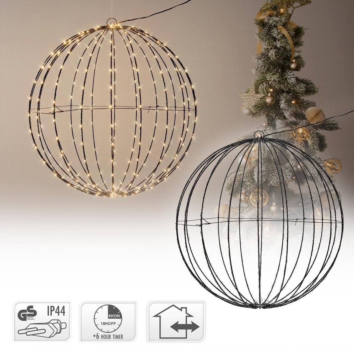 Nampook Opvouwbare LED Lichtbol en Kerstbal 400 LED 60 cm – Extra Warm Wit – Metaal