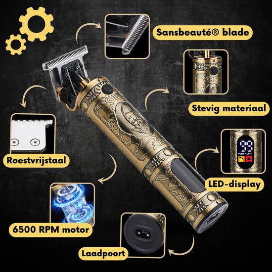 Professionele Draadloze T-blade Tondeuse - Sansbeauté® Buddha Trimmer - Baardtrimmer - Tondeuse Mannen Hoofdhaar - Cheveux Haar - Haartrimmer - Kapper Haar Machine - Haartondeuse - Barber Hair Clipper - Kappersset