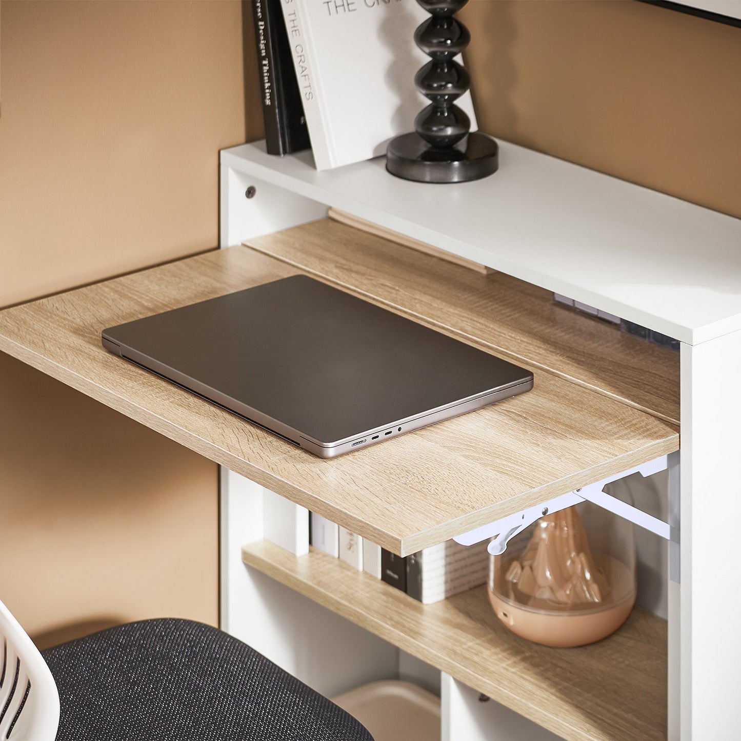 Ruimtebesparend Opvouwbaar Bureau met Opbergplanken – SoBuy FWT104-WN - wit - 70 x 57 x 85 cm
