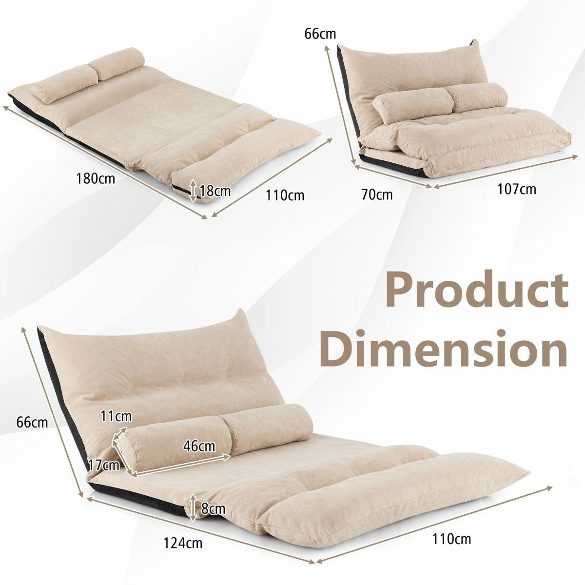 Coast Slaapbank – Inklapbaar & Verstelbare Rugleuning – 180 x 110 x 18 cm – Beige