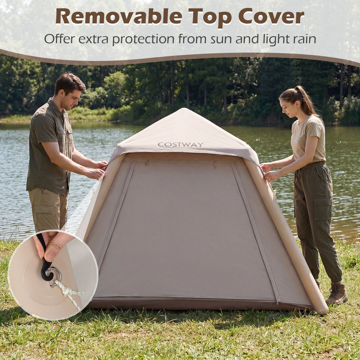 Coast Opblaasbare Koepeltent - Snel op te zetten - Met afneembare luifel - Khaki 230 x 230 x 163 cm