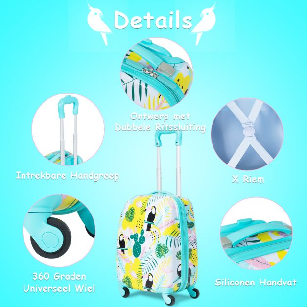 2 Stuks Kinderbagage Handbagage set met Rugzak en Koffer - 30 X 22 X 44,5-74 CM