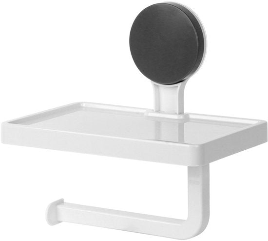 Bathroom Solutions - Toiletrolhouder met Plank - Witte Kunststof - Zuignapbevestiging - Klassiek Ontwerp