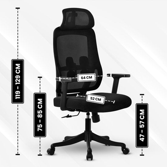 Bayt Ergonomische Bureaustoel - Office chair - Bureaustoel - Bureaustoel Volwassenen - Kantoorstoel - Verstelbaar - Hoofdsteun - Zwart