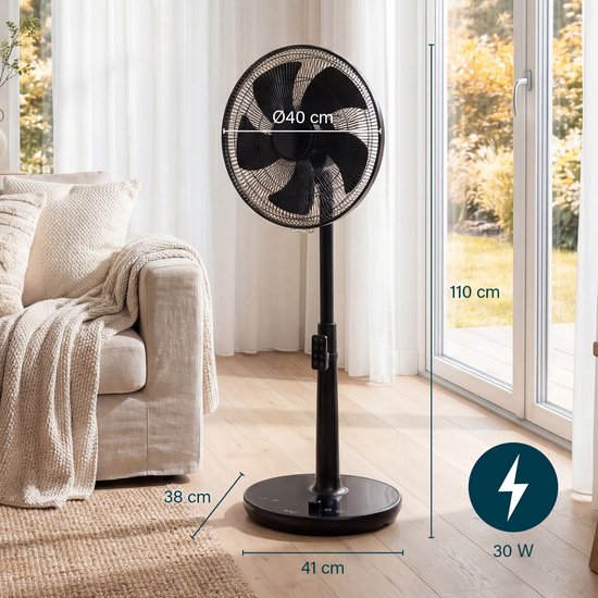 Princess DC Staande Ventilator - Extra Stil - ⌀40cm - 24 snelheden - In Hoogte Verstelbaar – 4 windmodi – 1‑24 uur timer – 90° Oscillatie – Met Afstandsbediening - 354860