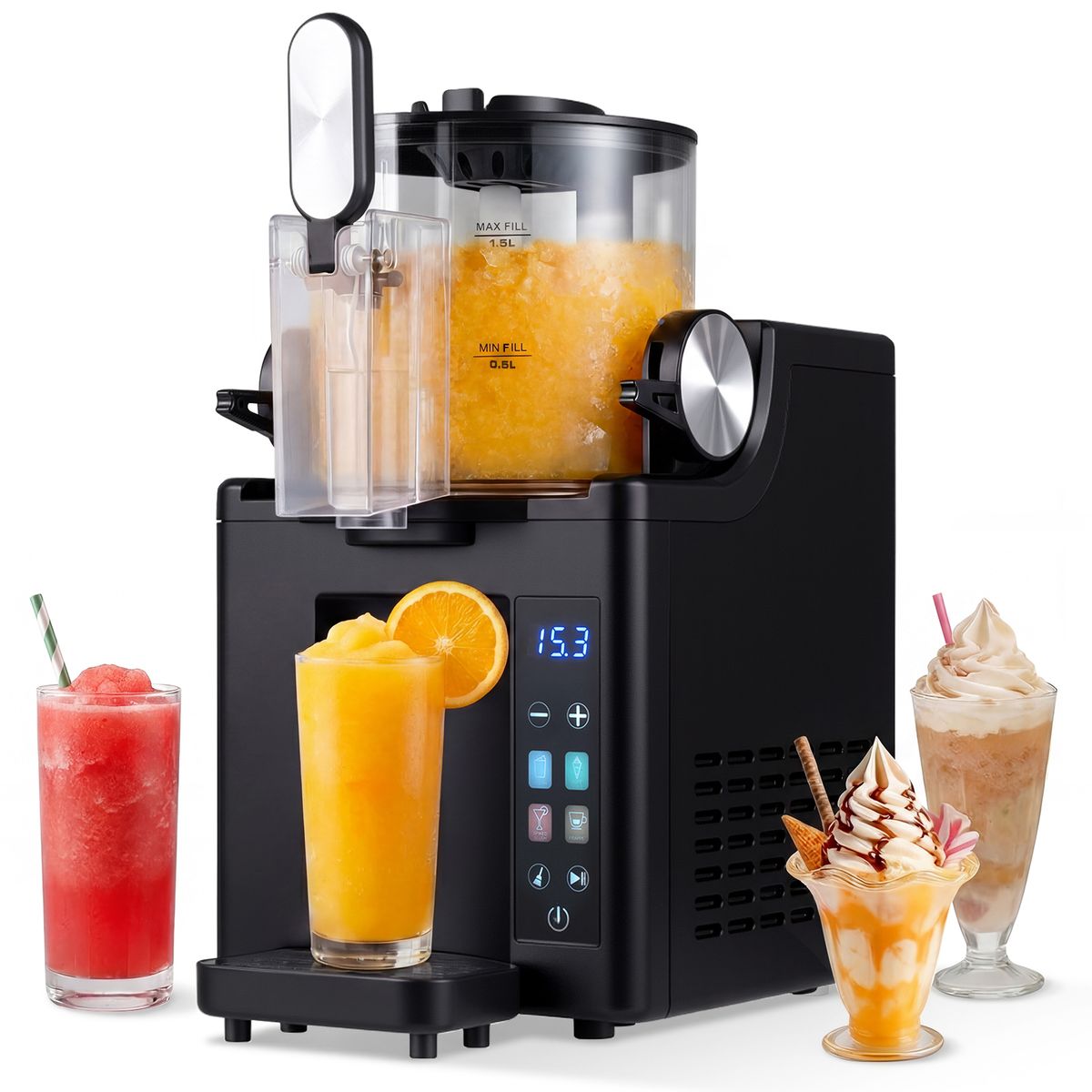 Coast Slushmachine - 1,5 liter - LED-touchbediening - Zelfreinigingsfunctie - Zwart