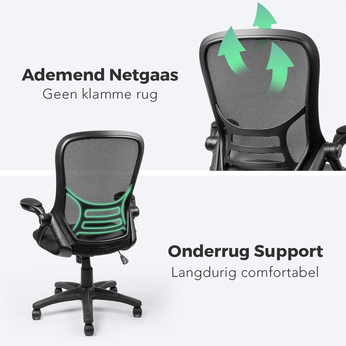 LifeGoods Ergonomische Bureaustoel - Office Chair - Verstelbaar - Volwassenen - Zwart