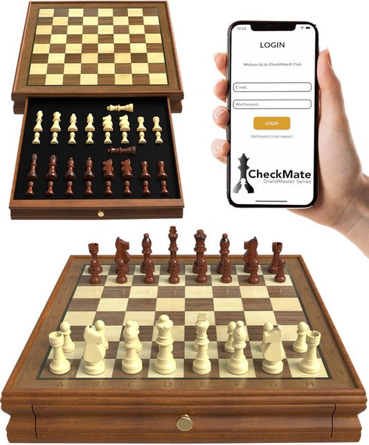 Windsor Luxe Schaakbord - met Schaakstukken - 35 cm - Annotaties - Schaakset - Magnetisch Schaakspel - Chess Set - Hout