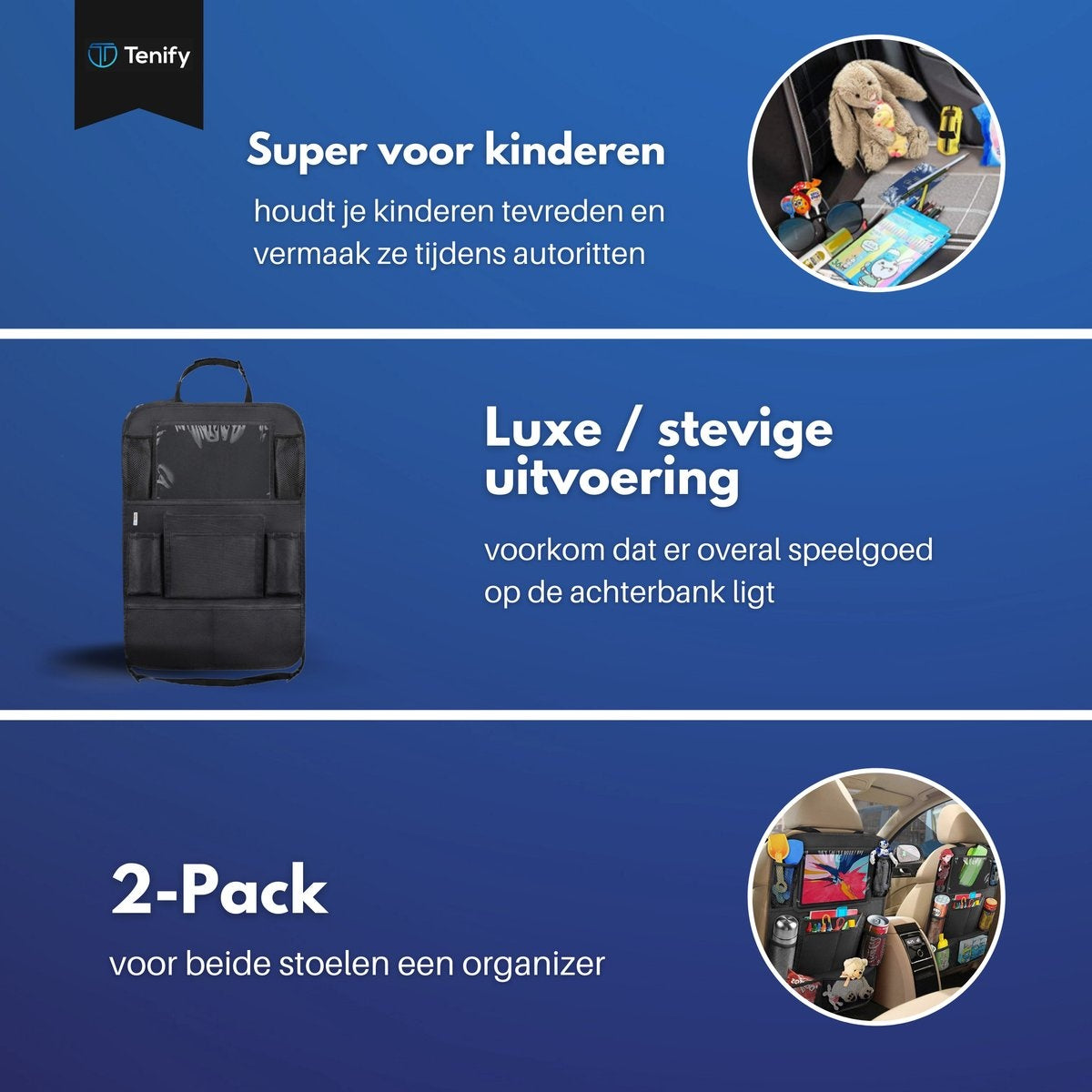 Premium Luxe & Stevige Auto Organizer met Tablet Houder - Set van 2 - Extra Opbergruimte - Beschermer - Autostoel - Accessories