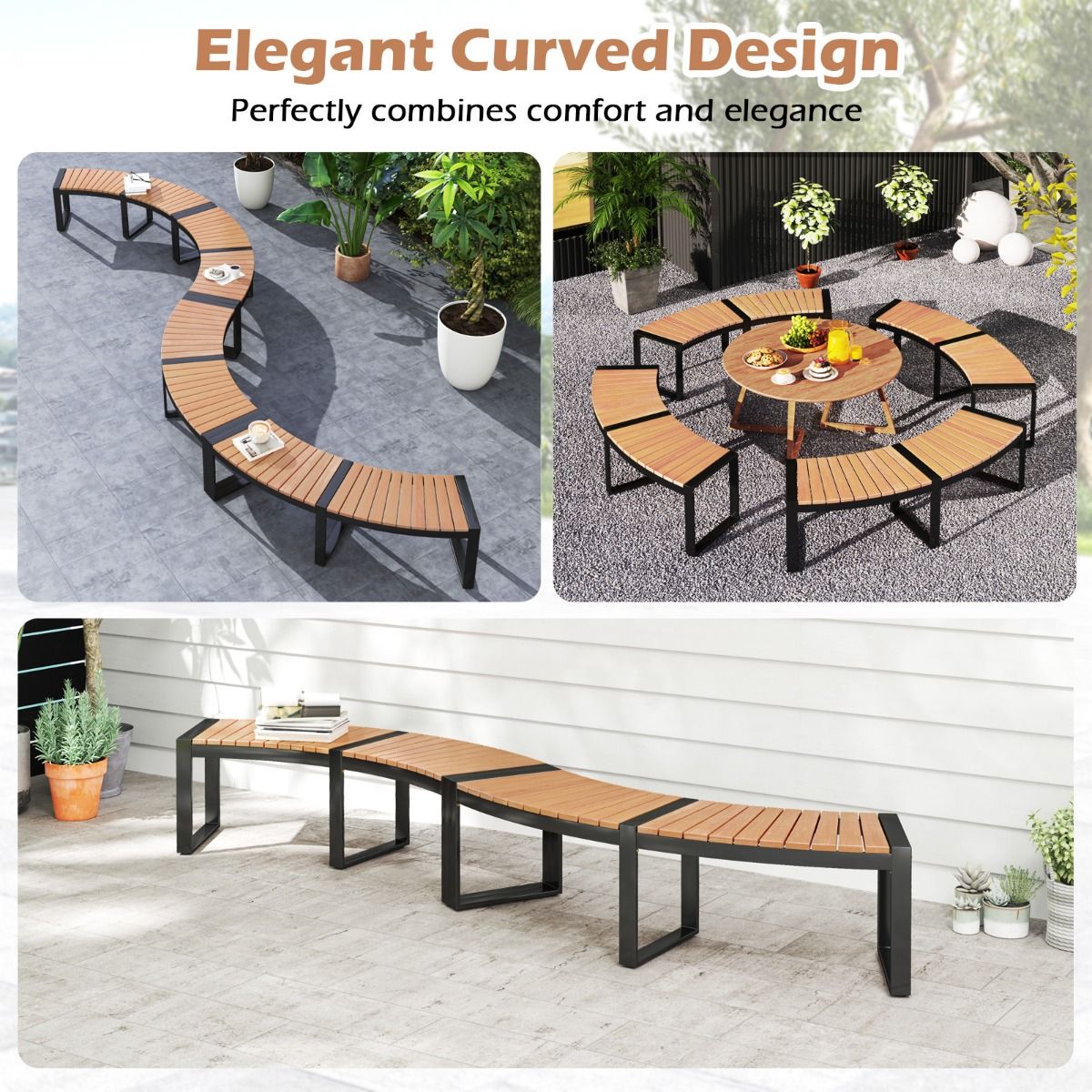 Coast Terrasbank Gebogen Acaciahout - Zitbank voor 2 Personen - 146x58x45 cm - Geel/Zwart