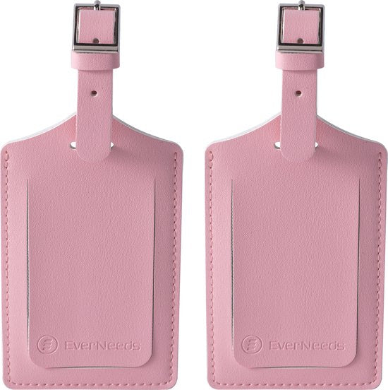 Bagagelabel PU Leer – Set van 2 – Roze – Koffer Label Tags – Reizen