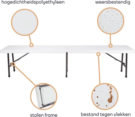 Perel Klapbank 4-zits - Inklapbaar en weerbestendig - Met handvat - Ideaal voor picknick, camping, barbecue en binnen/buiten gebruik - Maximaal 400 kg - Wit