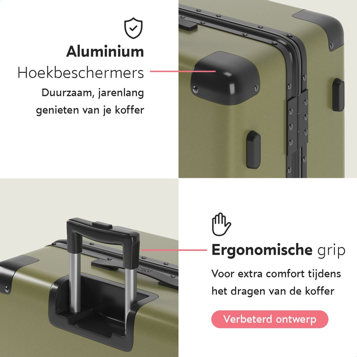 ONYX Handbagage koffer 33L - TSA slot - Spinner wielen - Lichtgewicht Trolley - Aluminium sluiting - Olive groen