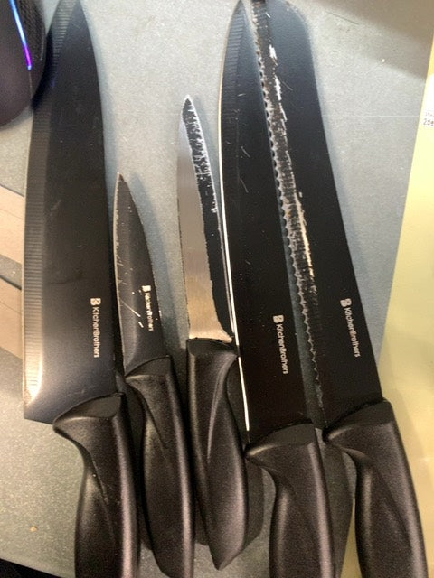 KitchenBrothers Messenset - Messenblok - 7-Delig - met Messenslijper - Zwart