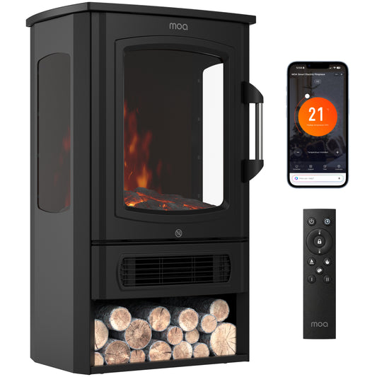 MOA Sfeerhaard Elektrisch - Met App - Haard met Verwarming - 2000W - Kachel Vrijstaand - Openhaard - Realistisch Haard LED Licht - Zwart