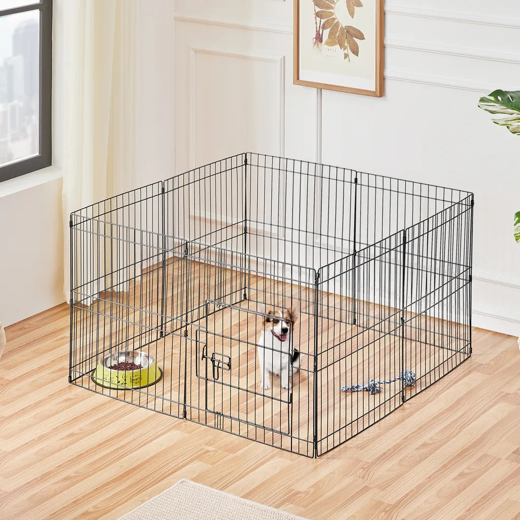 Yaheetech Puppyren 8 Panelen 127 x 127 x 61 cm - Zwart - Opvouwbare Hondenren met Deur voor Puppy's en Kleine Huisdieren