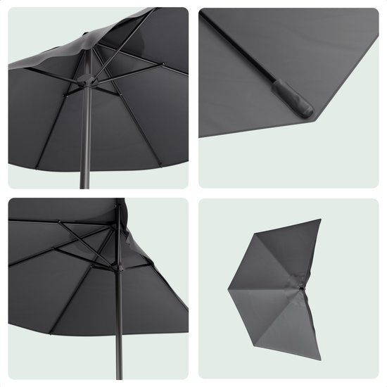 LifeGoods Balkon Parasol - Tuin - 270x135 cm - Halfronde Parasol - Waterdicht - UPF50+ - Donkergrijs