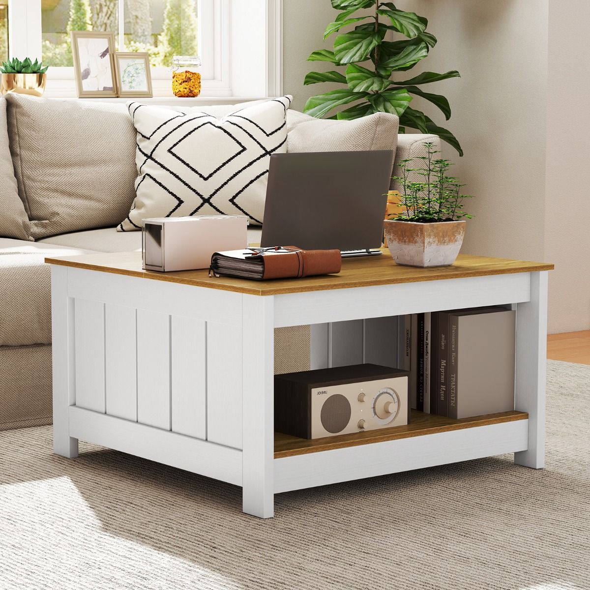 Coast Salontafel set van 2 - 2-laags - met opbergruimte - naturel & wit