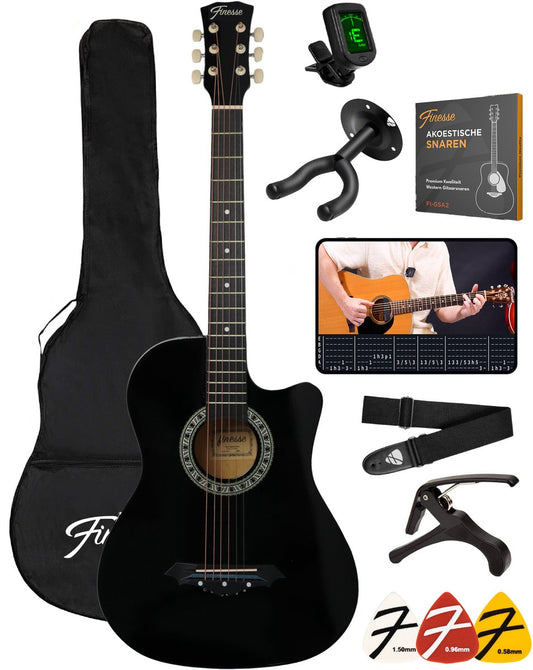 Finesse Akoestische gitaar starterset - 38 inch - Met accessoires en videocursus - Zwart