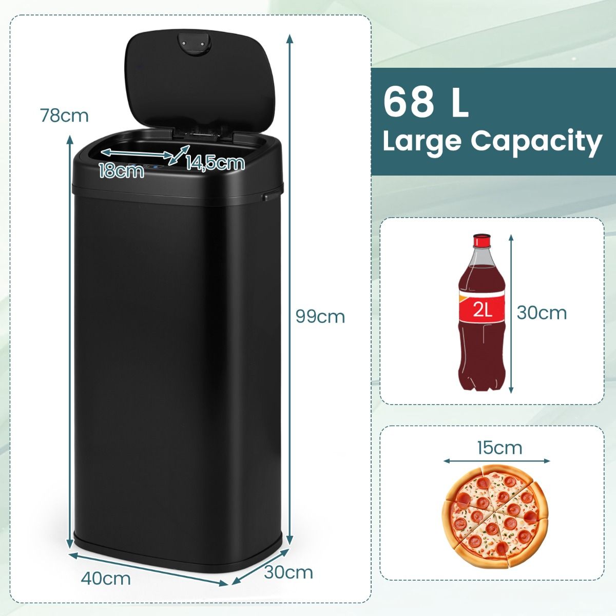 Coast Sensor Prullenbak - dual-zone ontwerp - automatische afvalscheiding - zwart - 68 liter