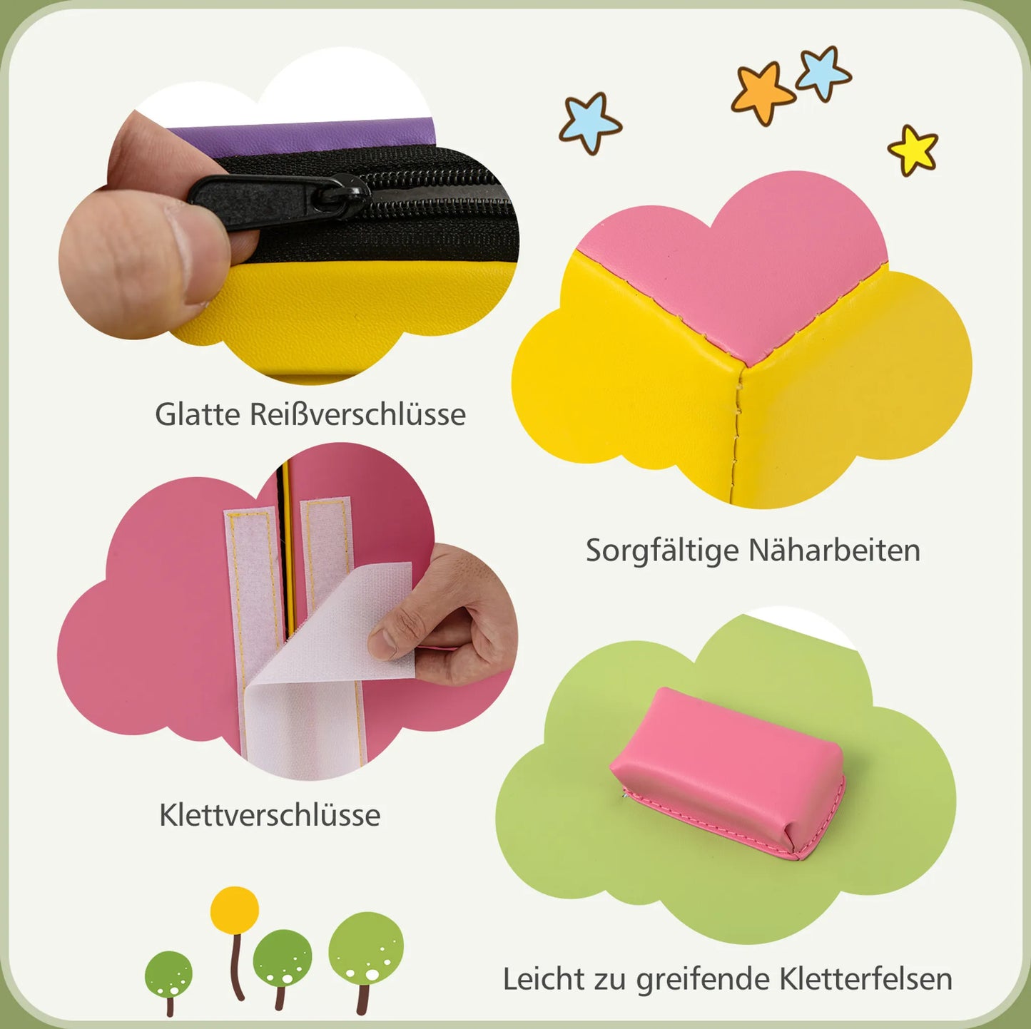 Coast Schuimrubberen Klimblokken Activity Play Set – Voorzien Van Klittenbandsluitingen En Zorgvuldige Stiksels En Gemakkelijk Vast Te Pakken Klimstenen – Voor Speelkamers En Kinderdagverblijven – Kleurrijk Leer En Epe Schuim