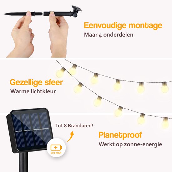Happy Goods Solar Tuinverlichting op Zonneenergie - 20 LED Lichtsnoer Buiten - 3 m Verlicht + 2 m Snoer - Buitenverlichting Lichtslinger - Lichtsnoeren