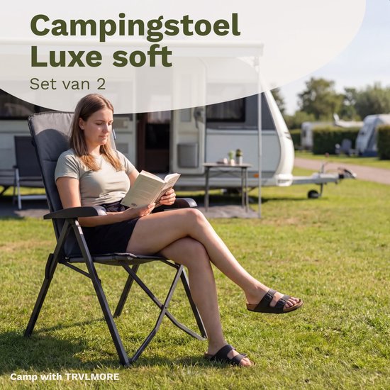 TRVLMORE Campingstoelen Luxe - Opvouwbaar - 2-Pack - 150KG Draagvermogen - Incl. Draagtas - Klapstoel - Kampeerstoel - Vouwstoel - Grijs
