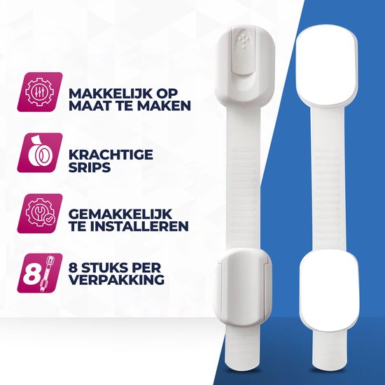 Roegaarden Kinderslot kastjes - kastbeveiliging voor kinderen - Zonder boren - Wit - 8 Stuks