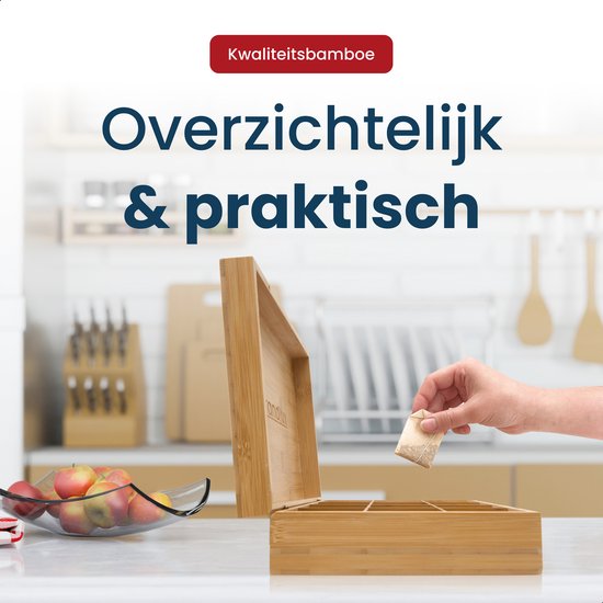 Grandlux Theedoos 12 Vaks – Ruime Vakken voor Pickwick, Pukka, Twinings, Clipper – 100% Bamboe – Thee Organizer