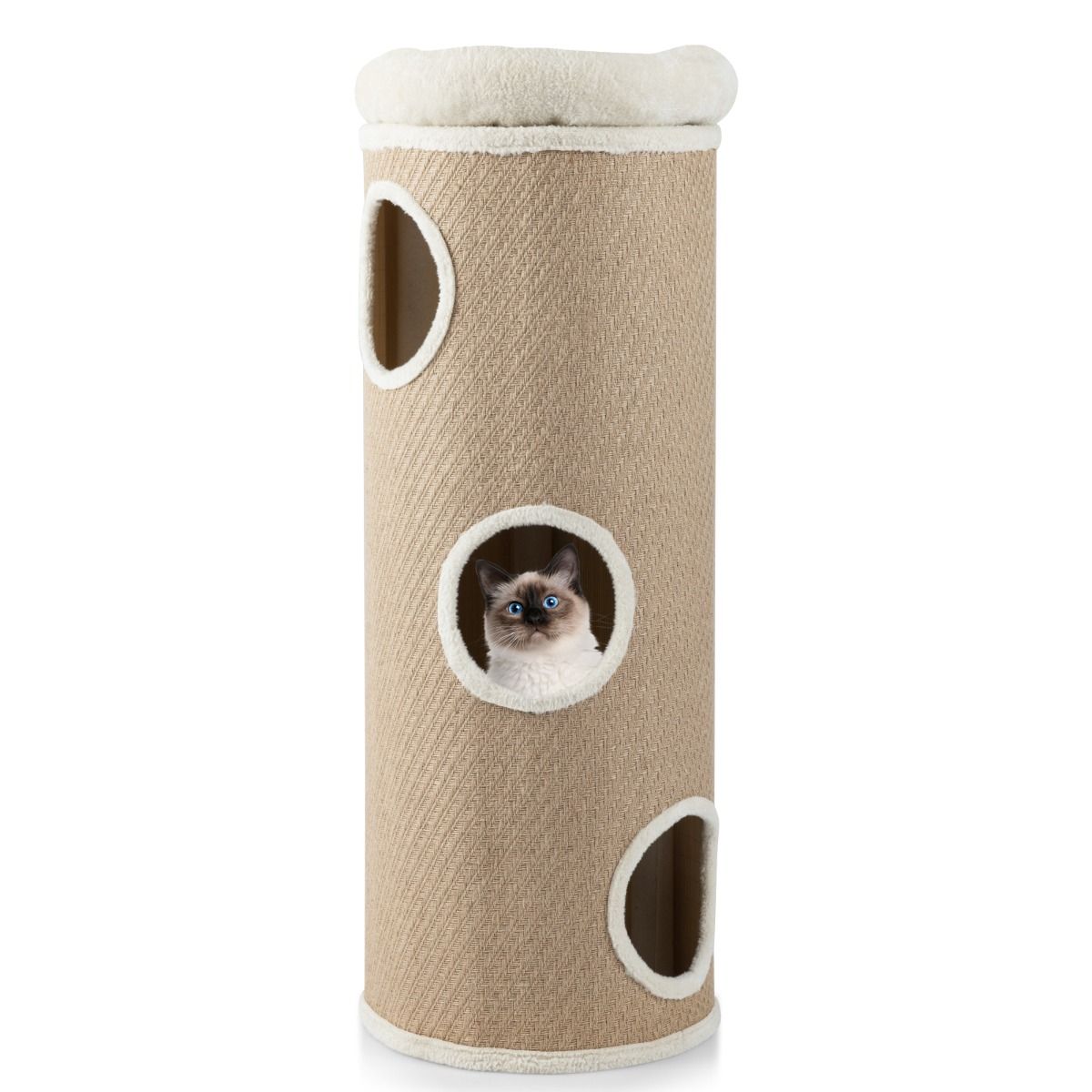 Coast Kattenhuis met Vier Verdiepingen - Pluche Bed - Sisal Krabpalen - Bruin 43 x 43 x 113 cm