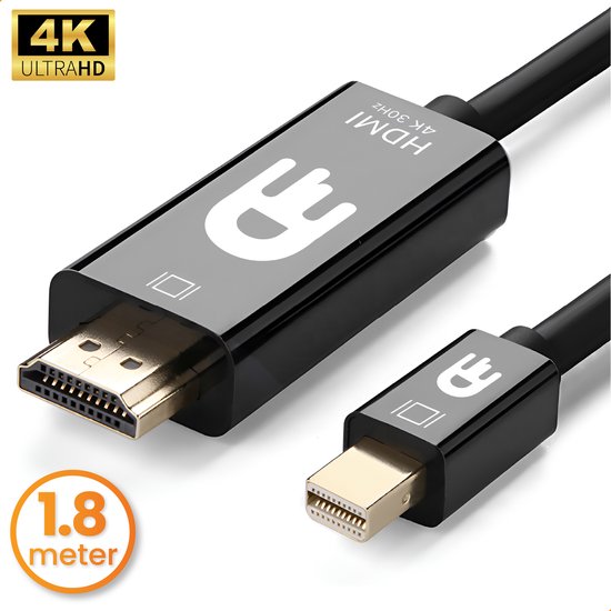 Drivv. Premium Mini DisplayPort naar HDMI Kabel - Thunderbolt naar HDMI - Thunderbolt 1/2 - 4K 30Hz - Zwart - 1.8 meter