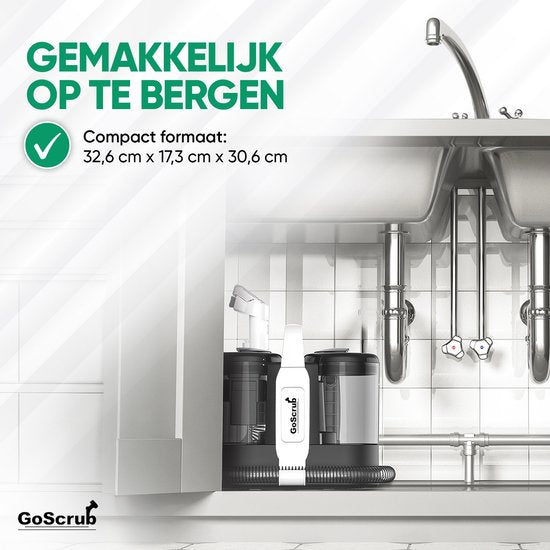GoScrub Tapijtreiniger – Incl. Accessoires & Schoonmaakmiddel – 600 W – 18 x 35 x 30 cm – Zwart/Wit