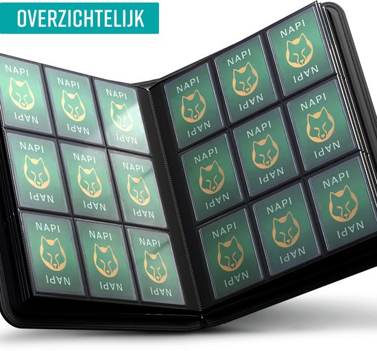 NAPI Toploader Pro Binder voor 288 Kaarten - Premium Verzamelmap Toploaders met Ritssluiting - Trading Cards Map - 9 Pocket - Kunstleer - Zwart