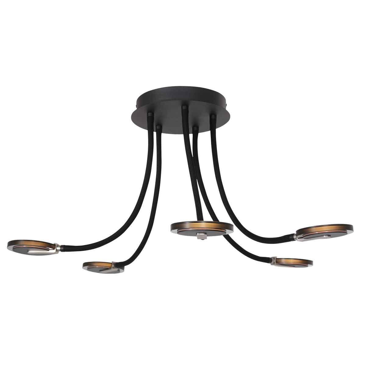 Plafonnieres Turound 3376ZW Zwart - Draaibaar en kantelbaar, van glas en metaal, Ø 91,5 cm, Steinhauer