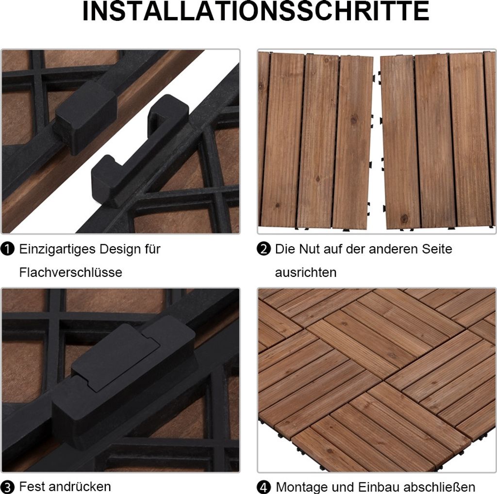 Yaheetech Houten Kliktegels - 11 Stuks - Circa 1 m² - 30 x 30 cm - Bruin