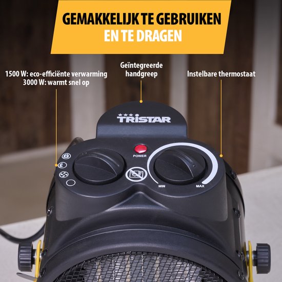 Tristar KA-5060 Industriële Kachel - 1000 W - 2000 W - 3 Standen - Regelbare Thermostaat - Oververhittingsbeveiliging - Zwart