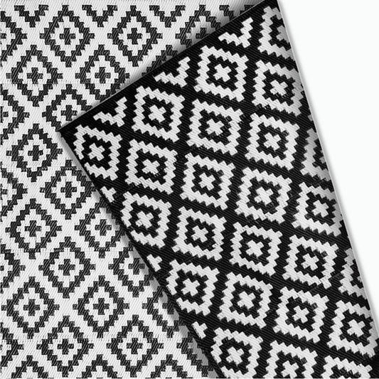 Goliving Buitenkleed Summer Diamond - 183x290CM - Tuintapijt - Buitentapijt - Vloerkleed - Tuinkleed - Omkeerbaar - Incl. Draagtas - Zwart/Wit
