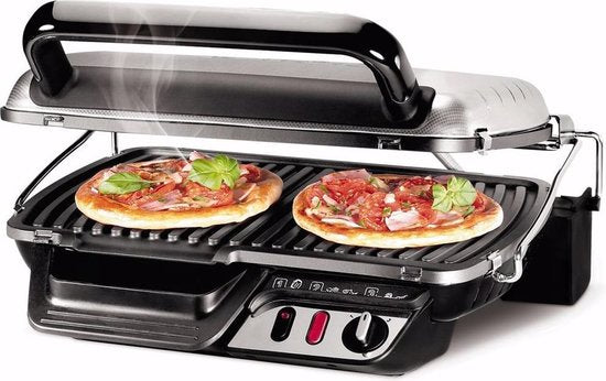 Tefal Ultra Compact 600 Comfort GC3060 Contactgrill - Barbecuestand - Regelbare temperatuur - Uitneembare Anti-aanbakplaten - Vet opvangbak - Verticaal opbergen - 2000W - RVS