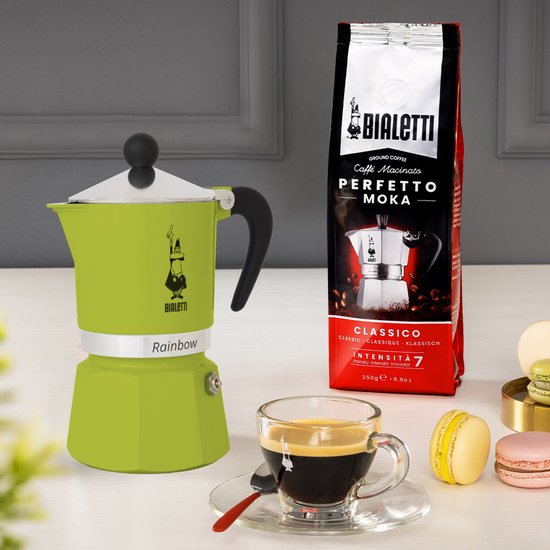 Bialetti Rainbow Percolator 1 Kops Groen – Espresso Maker – Aluminium – Italiaanse Koffiezetter – 60 ml