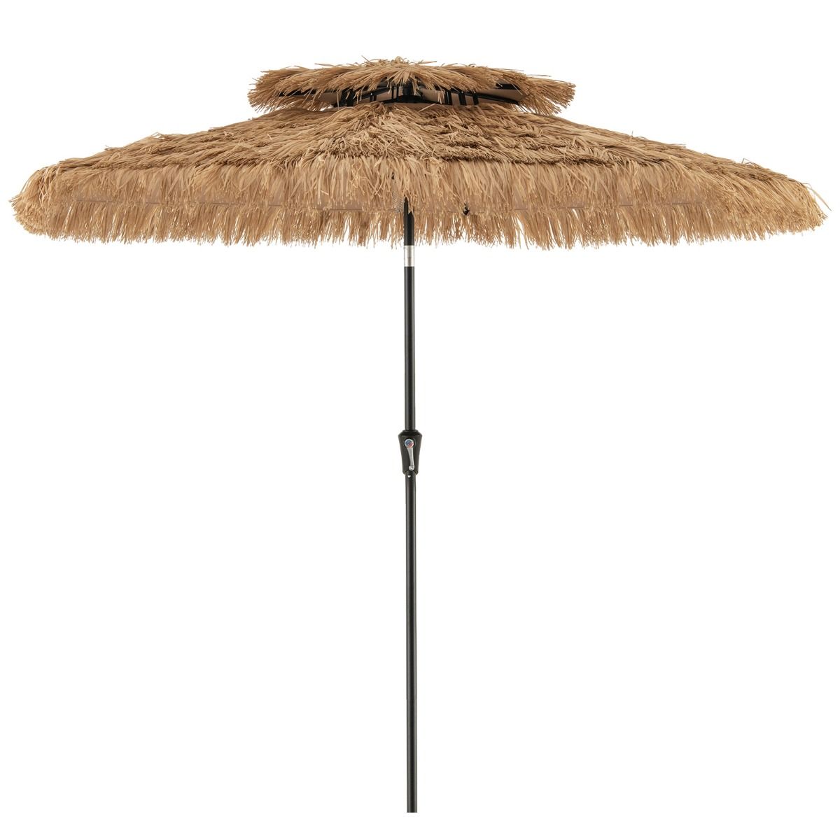 Coast Hawaïaanse Rieten Tiki Parasol 267x247 cm – Natuurlijke Terrasparasol met Zwengel, Kantelmechanisme & 8 Stevige Baleinen