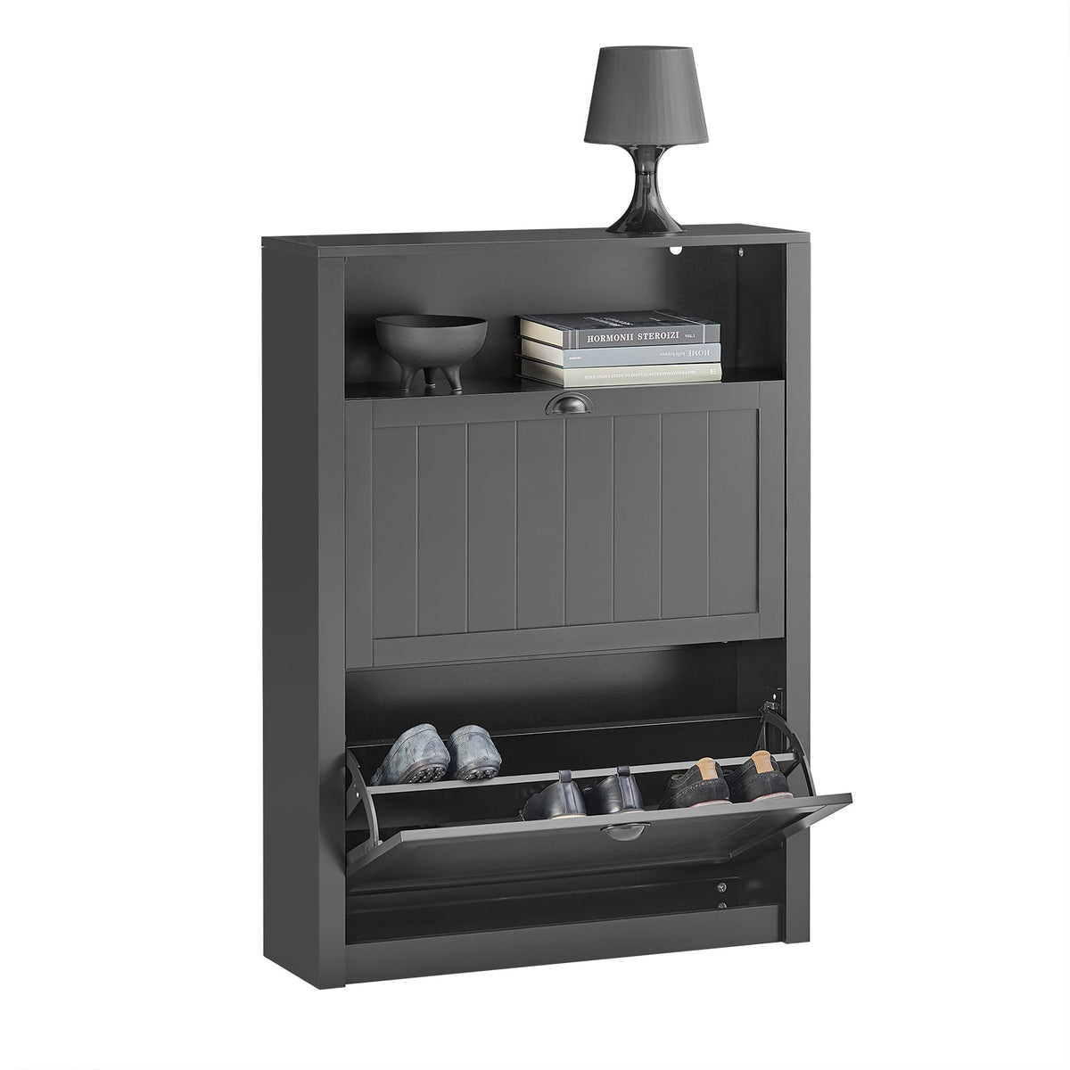 SoBuy Schoenenkast - 2 Kleppen - 80 x 24 x 110 cm - Antraciet