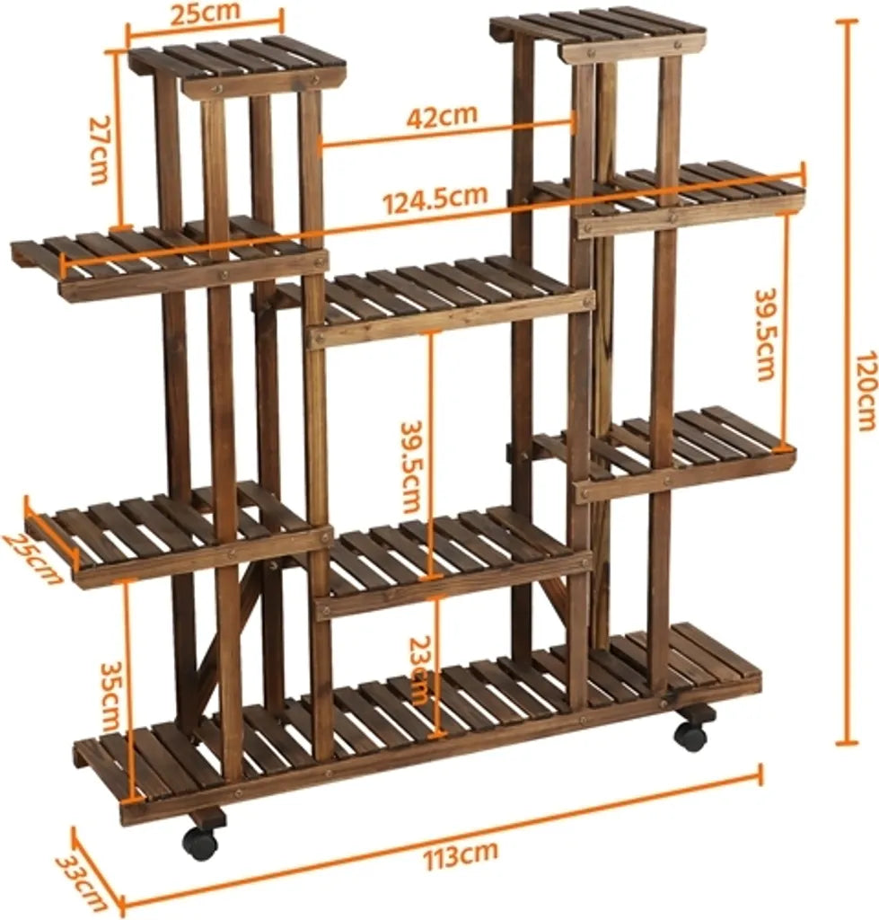 Yaheetech Plantenstandaard Bruin – Houten Bloemenrek met Wielen – 124,5 x 33 x 120 cm