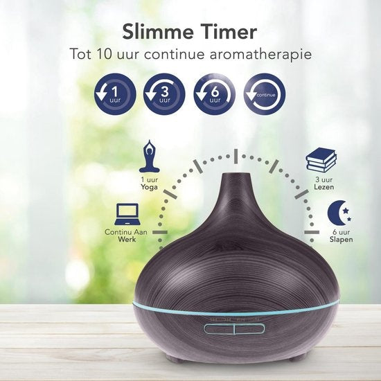 Auronic Aroma Diffuser - 300 ml - Luchtbevochtiger - 7 LED Kleuren - Incl. 2x Olie - Donkerbruin
