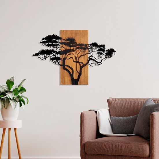 Asir - Decoratief houten wandaccessoire - Okkernoot & Zwart - 90 x 58 cm