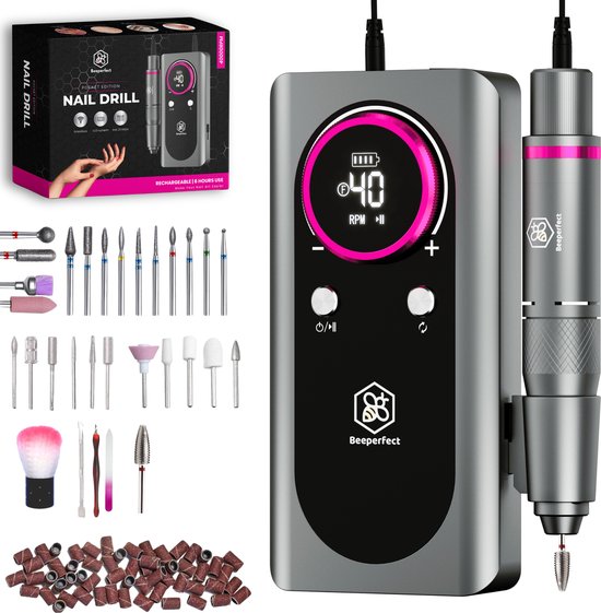 Beeperfect® Elektrische Nagelvijl Pocket Edition - Nagelfrees - Manicure en pedicure set - Draadloos - 6000MaH Accu - Inclusief 26 bitjes 60 schuurrolletjes en 5 accessoires - 40.000RPM