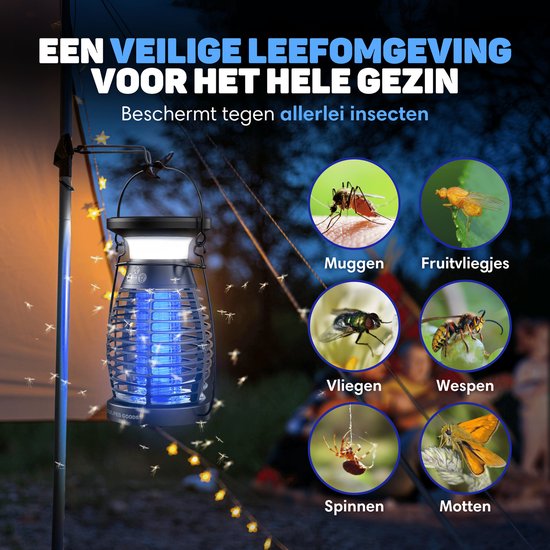 Vulpes Goods® Verjager Muggenlamp PRO – Elektrische Insectenlamp – UV & Nachtlamp – Zonne-energie – Waterdicht