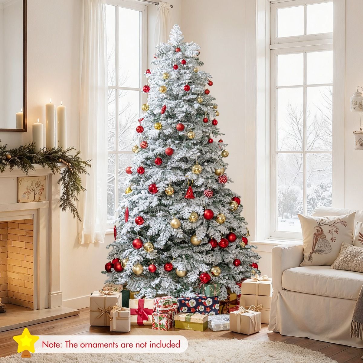 Coast Kunstkerstboom - besneeuwd - met LED-verlichting - 210 cm - groen en wit