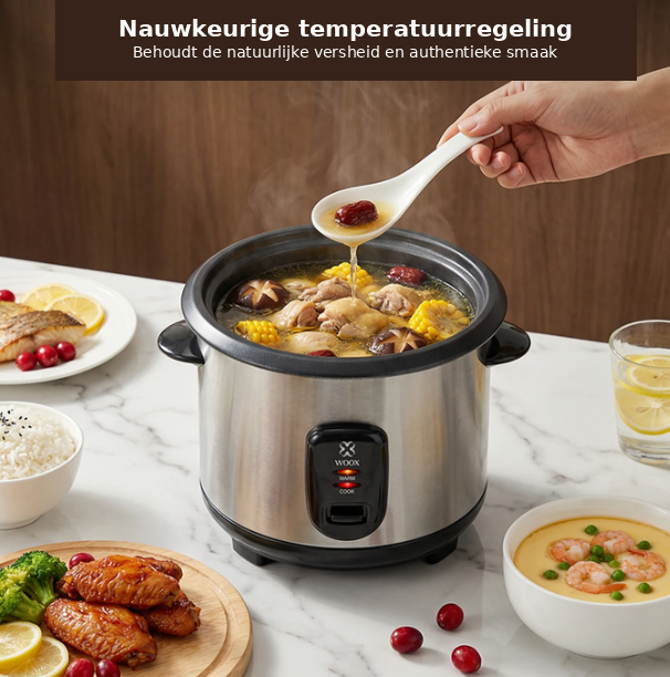 Woox Elektrische Rijstkoker 1 Liter - Zwart & RVS - Glazen Deksel